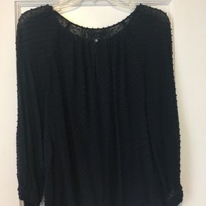 J.Crew Navy Chiffon Swiss Dot Keyhole Blouse